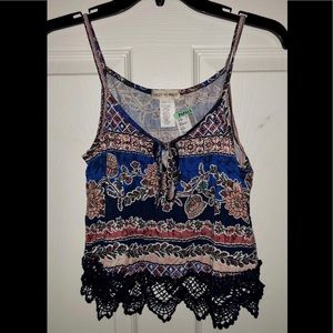 Multicolor Floral Print Embroidered Crop Top Small